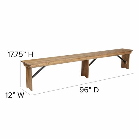 Flash Furniture HERCULES Series 8' x 12'' Antique Rustic Solid Pine Folding Farm Bench with 3 Legs XA-B-96X12-L-GG